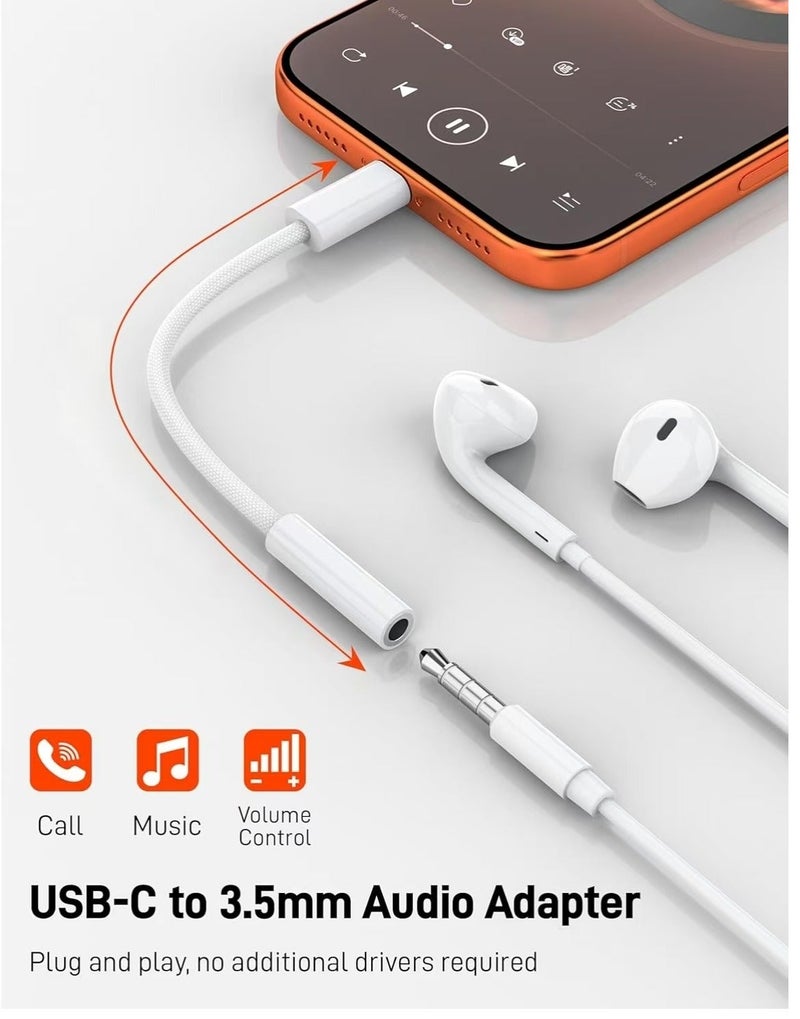 ChenDa USB Type-C to 3.5mm Headphone Jack Adapter, Compatible with iPhone 16/15 Series, Samsung Galaxy S25/S24 Series and Most Type-C Devices (White) - Image 3